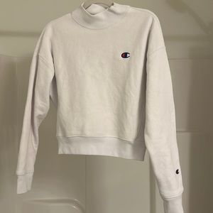 M Champion white cropped mock crew neck